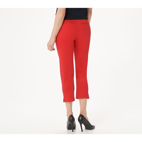 H by Halston Ultra Knit Slim-Leg Crop Pants 4 Side Slits Pull On Cardinal Red - Picture 2 of 10